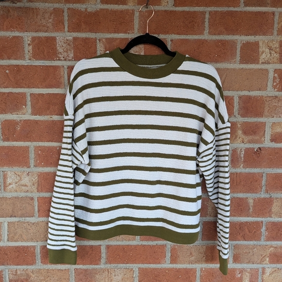 Madewell Sweaters - Madewell - Stripe Play Knit Sweater Top - Cream/Olive - Women's Medium